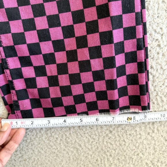 Ragged Jeans Pants Checkerboard Whimsigoth High Rise Pink Black - Picture 10 of 16